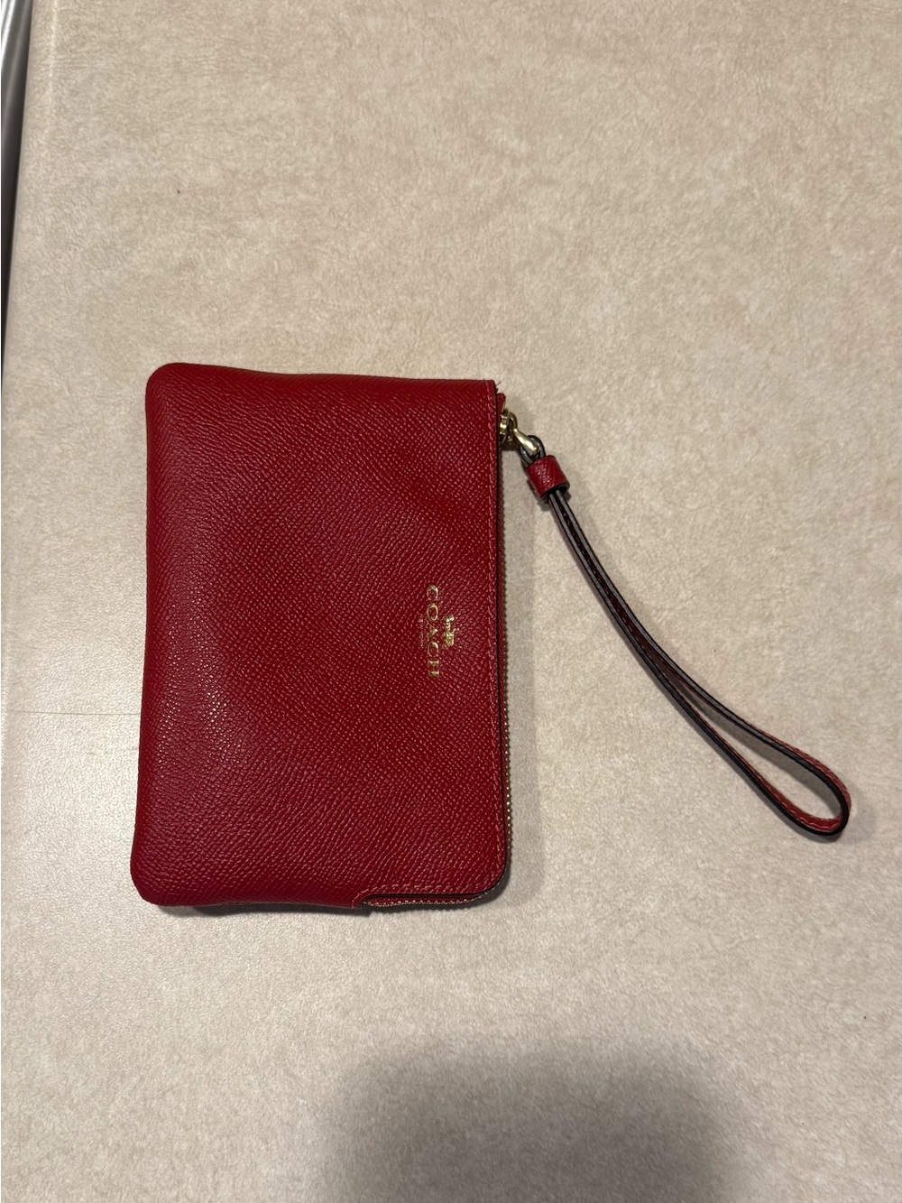 Coach Red Pebbled Leather Wristlet Clutch with Detachable Strap